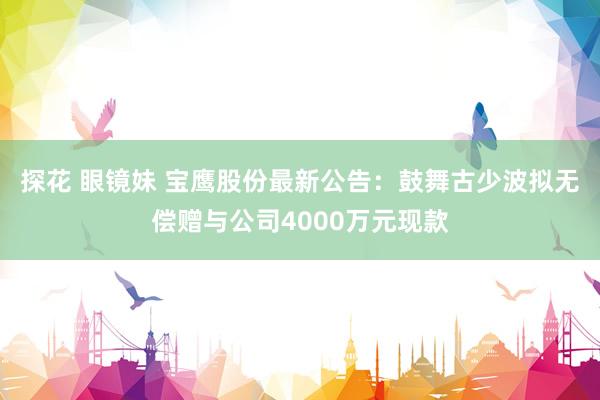 探花 眼镜妹 宝鹰股份最新公告：鼓舞古少波拟无偿赠与公司4000万元现款