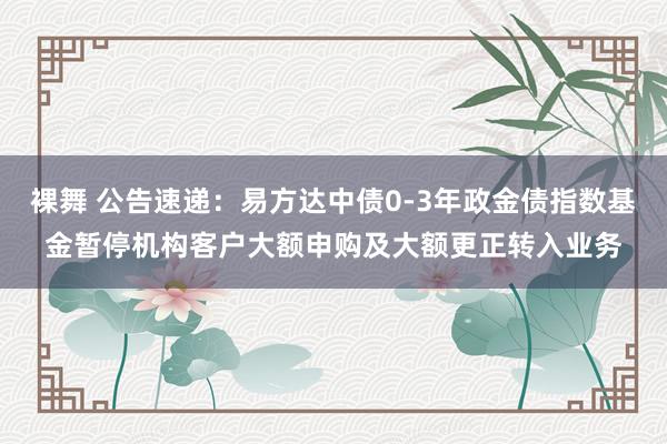 裸舞 公告速递：易方达中债0-3年政金债指数基金暂停机构客户大额申购及大额更正转入业务
