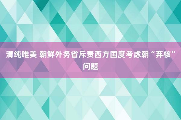 清纯唯美 朝鲜外务省斥责西方国度考虑朝“弃核”问题